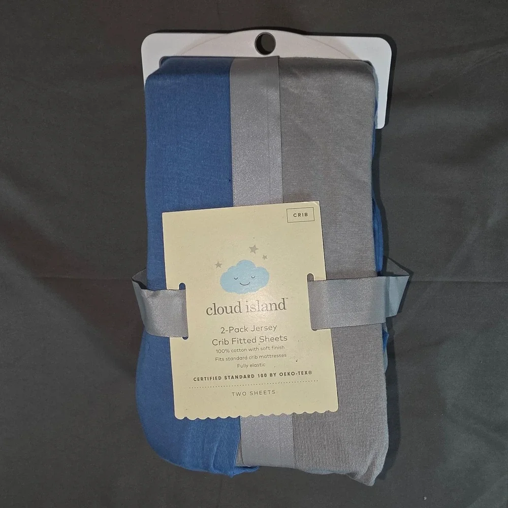 Cloud Island 2-Pack Jersey Crib Fitted Sheets Blue Grey 100% Cotton OEKO-TEX